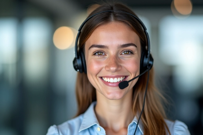 Customer service representative smiling