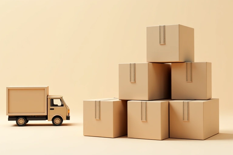 Shipping boxes and delivery truck icon