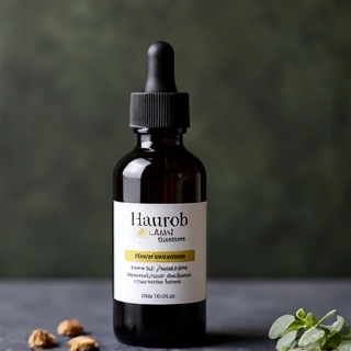 Natural hair growth serum bottle with dropper.