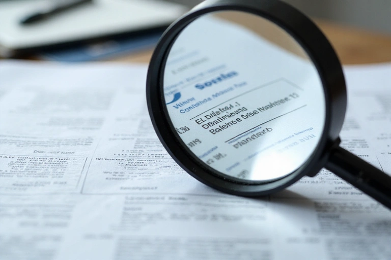 Magnifying glass examining a document, symbolizing accuracy and detail in terms of service